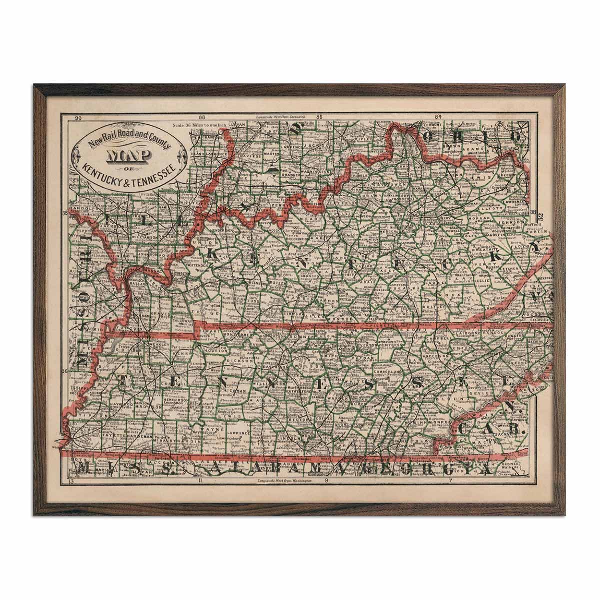 Kentucky and Tennessee 1883 Map - Muir Way - Vintage Map