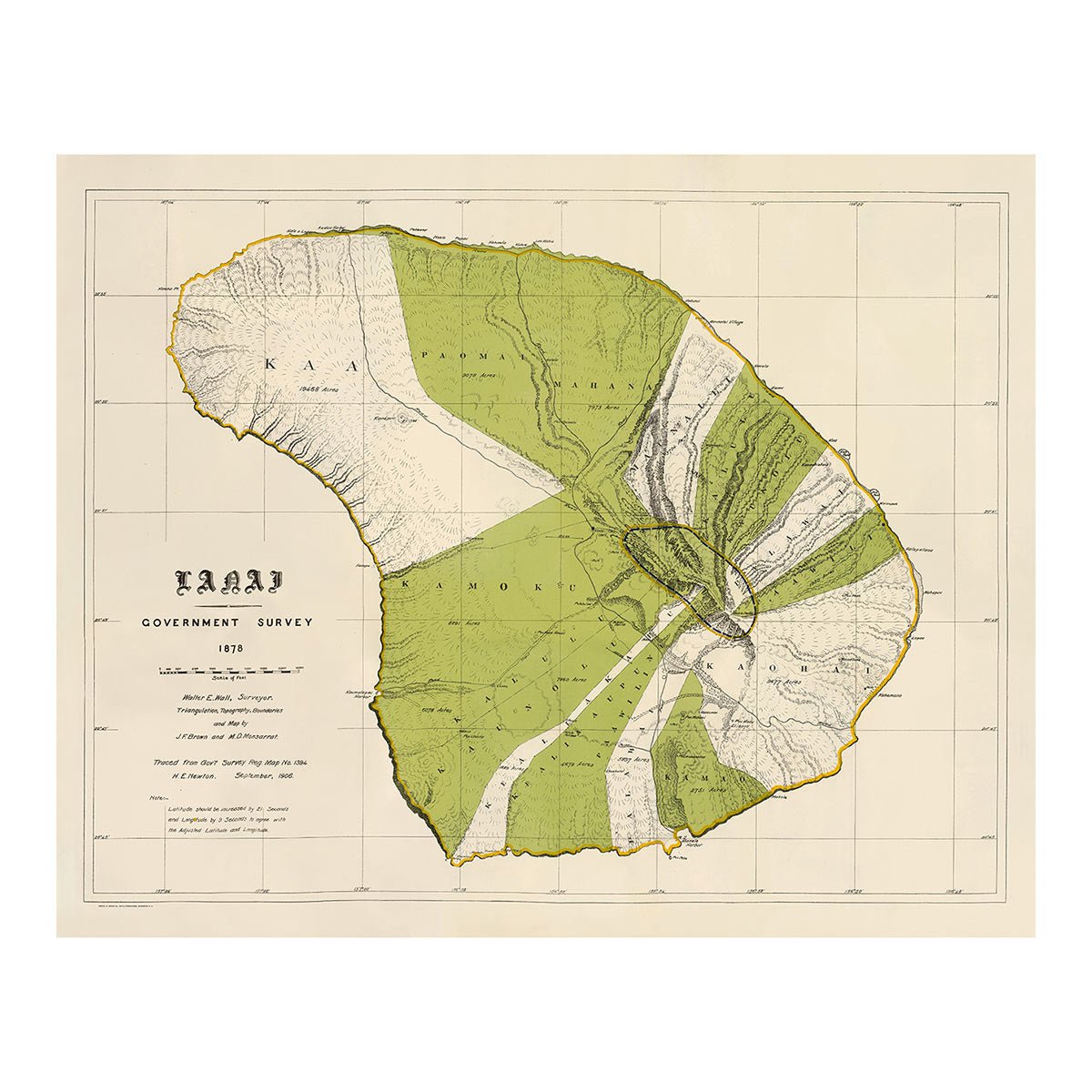 Lanai Island 1906 Map - Muir Way - Vintage Map