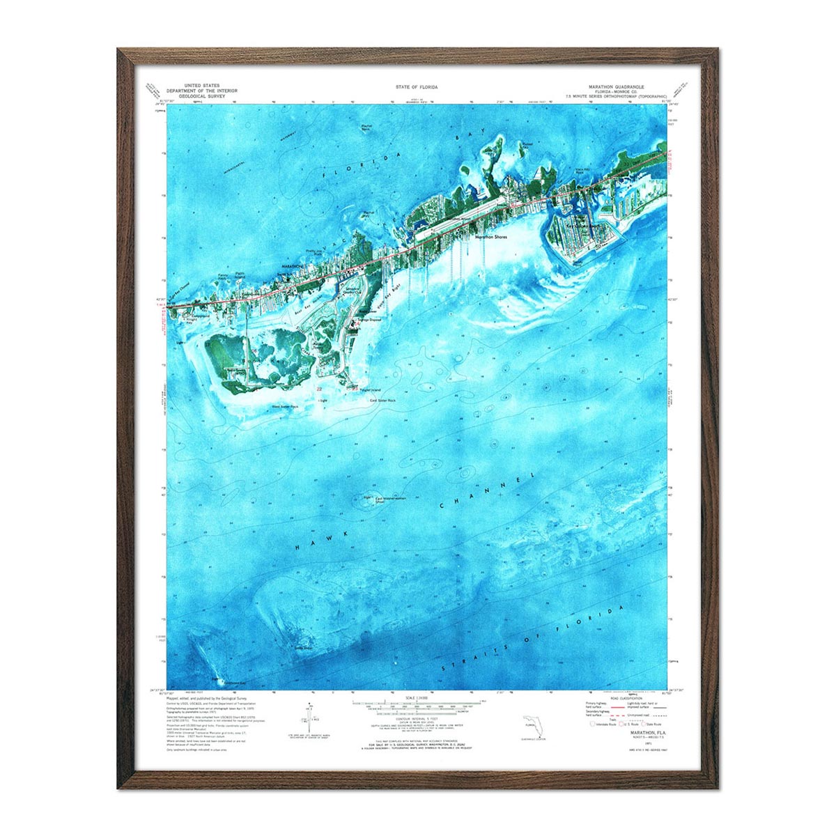 Marathon Island, FL 1971 USGS Map - Muir Way - Vintage Map
