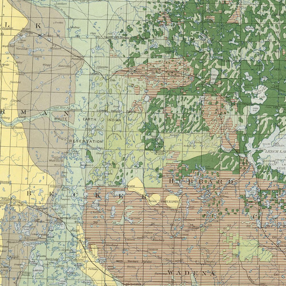 Pine Region of Minnesota 1899 Map - Muir Way - Vintage Map