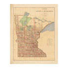 Minnesota State 1876 Map - Muir Way - Vintage Map