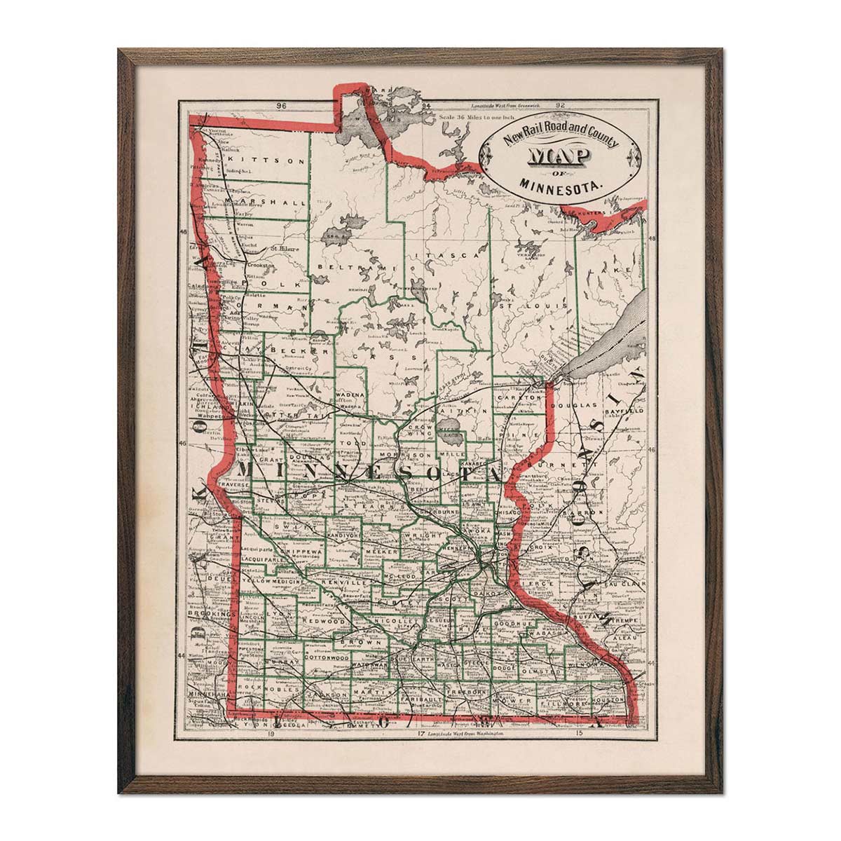 Minnesota 1883 Map - Muir Way - Vintage Map