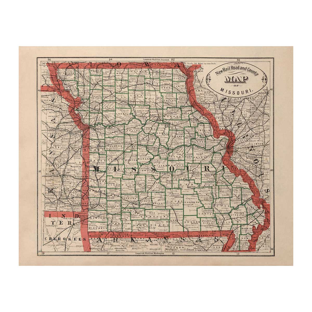 Missouri 1883 Map - Muir Way - Vintage Map