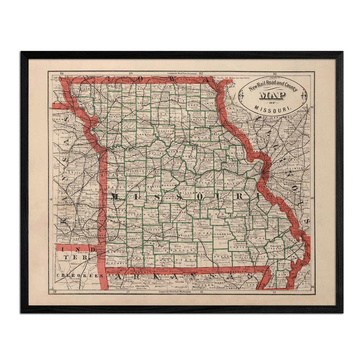 Missouri 1883 Map - Muir Way - Vintage Map