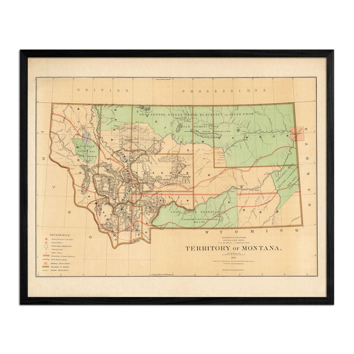 Montana Territory 1876 Map - Muir Way - Vintage Map