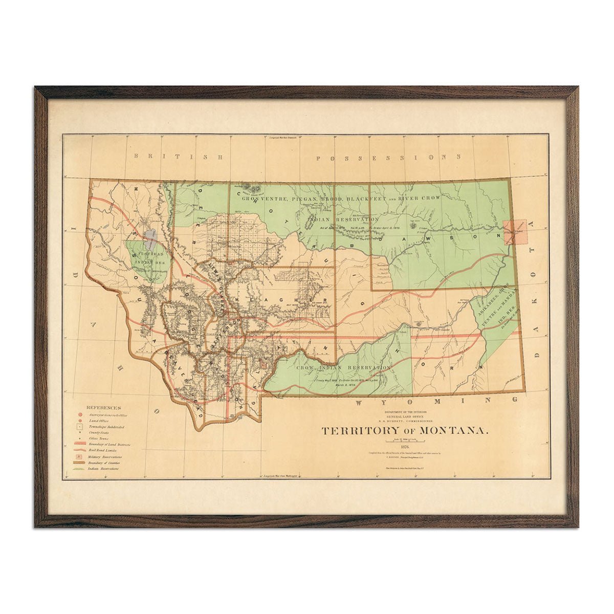 Montana Territory 1876 Map - Muir Way - Vintage Map