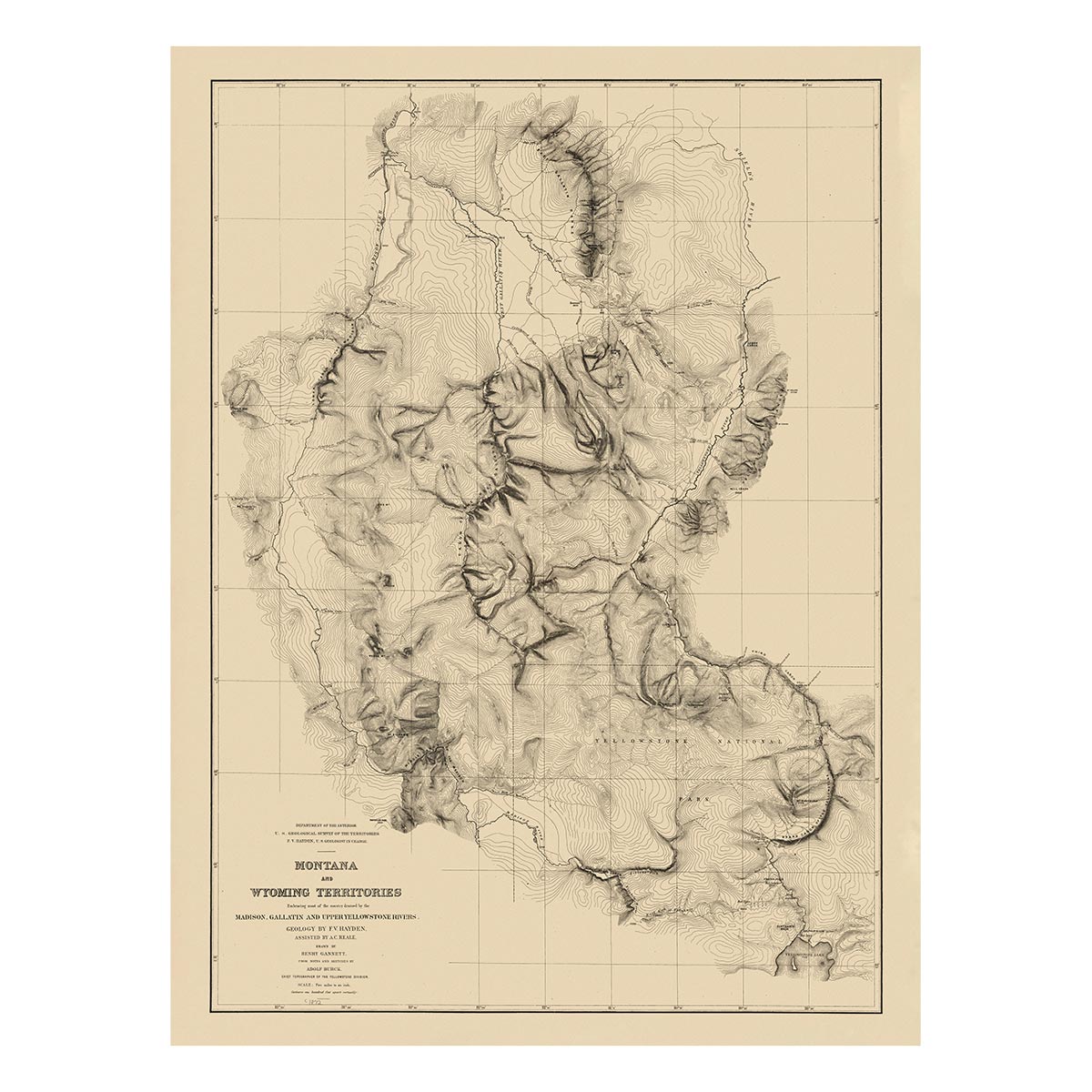 Montana and Wyoming Territories Map 1872 - Muir Way - Vintage Map