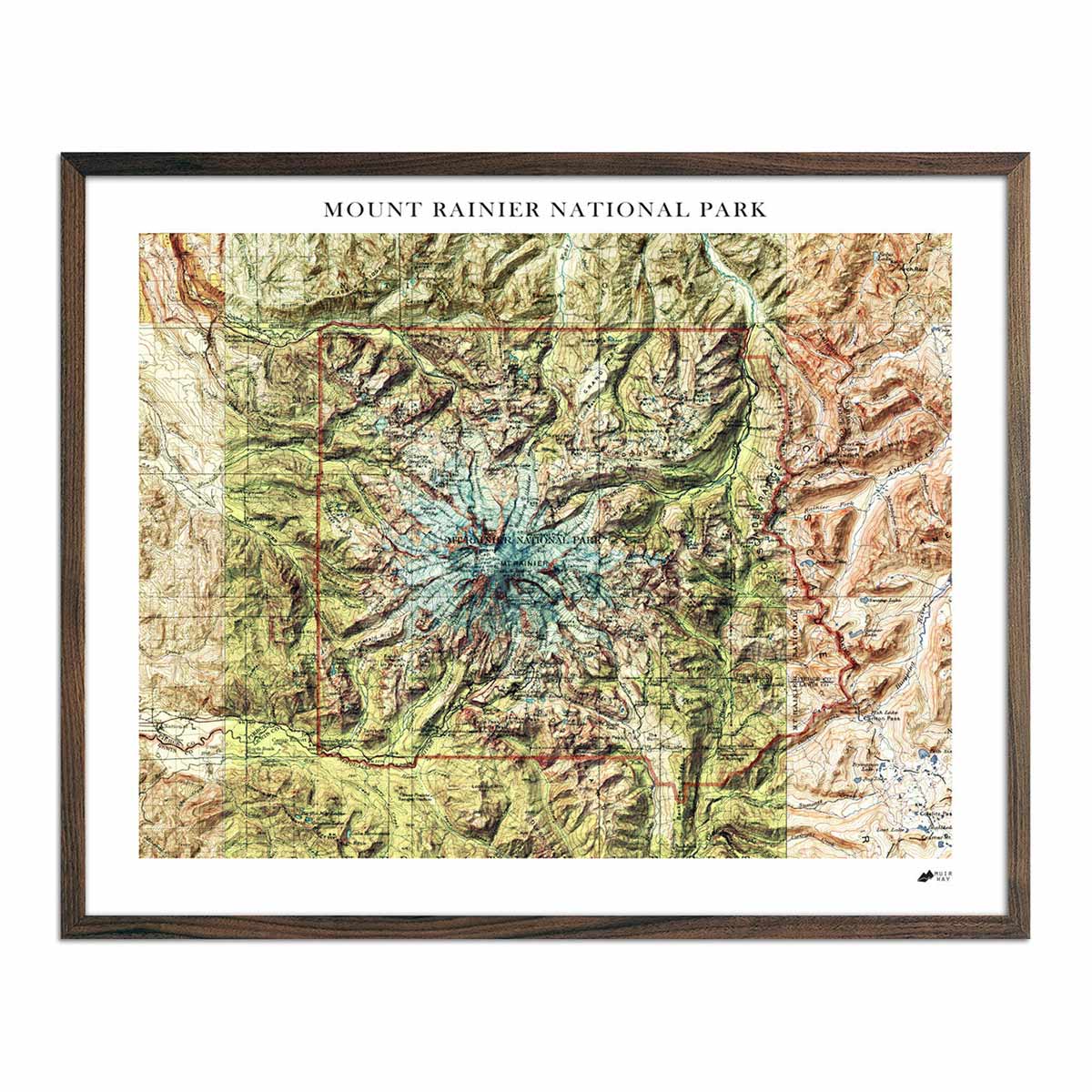 Mount Rainier Shaded Relief Map - Muir Way - Relief Series
