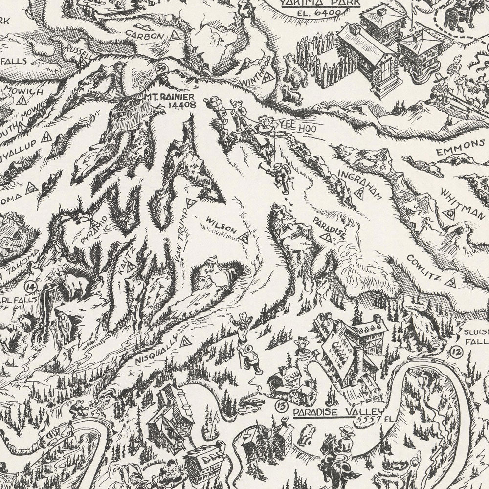 Mt. Rainier National Park Map 1946 - Muir Way - Vintage Map