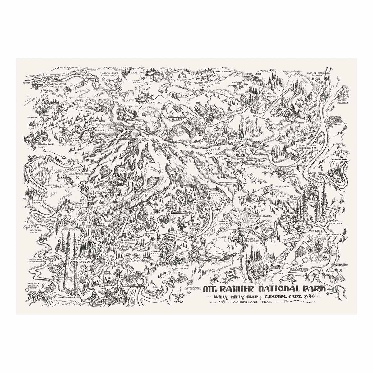 Mt. Rainier National Park Map 1946 - Muir Way - Vintage Map