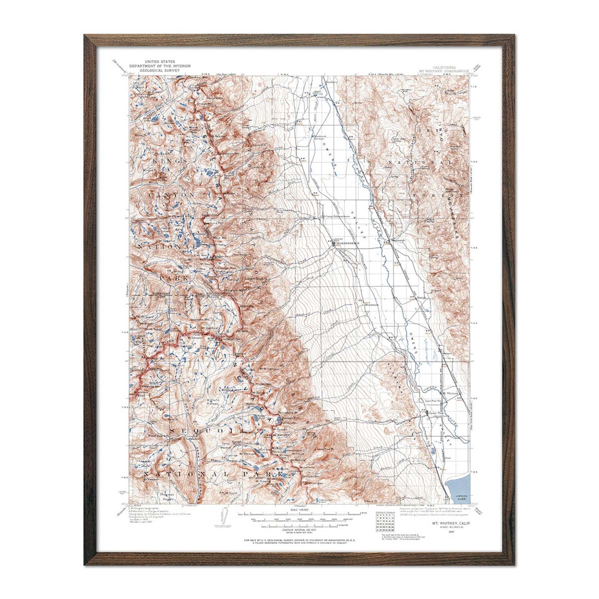 Mt. Whitney 1937 USGS Map - Muir Way - Vintage Map