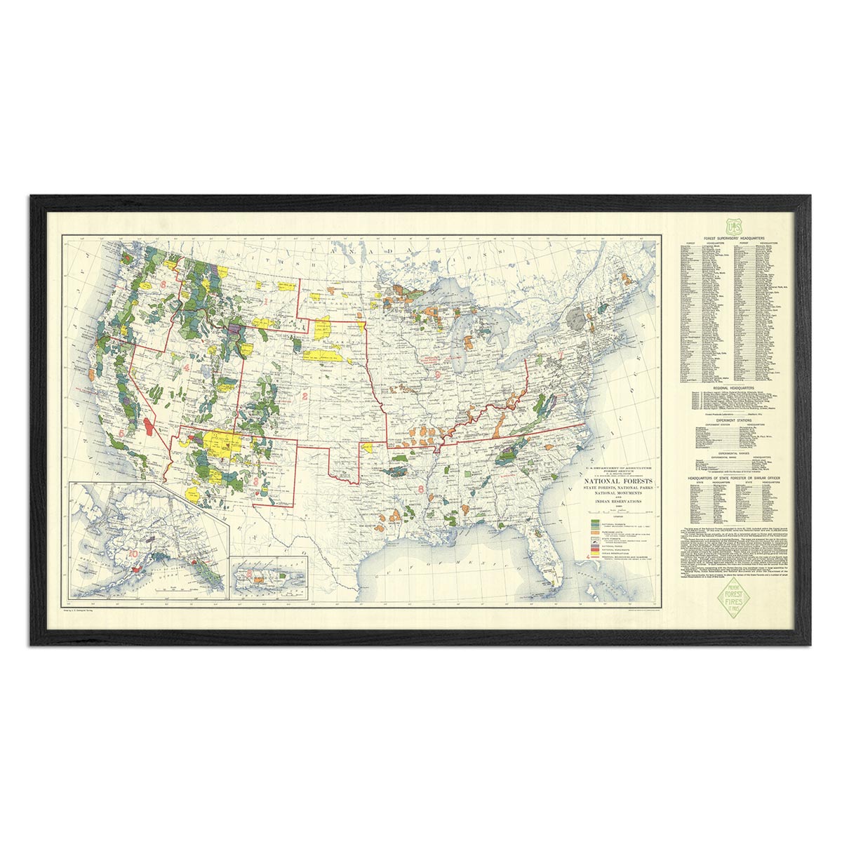 National Forests Map 1936 - Muir Way - Vintage Map