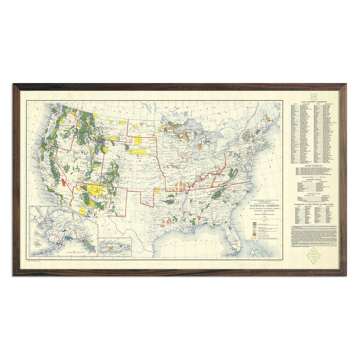 National Forests Map 1936 - Muir Way - Vintage Map