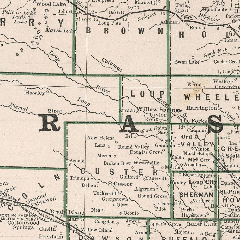 Nebraska 1883 Map - Muir Way - Vintage Map