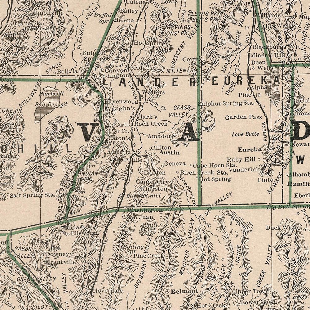 Nevada 1883 Map - Muir Way - Vintage Map