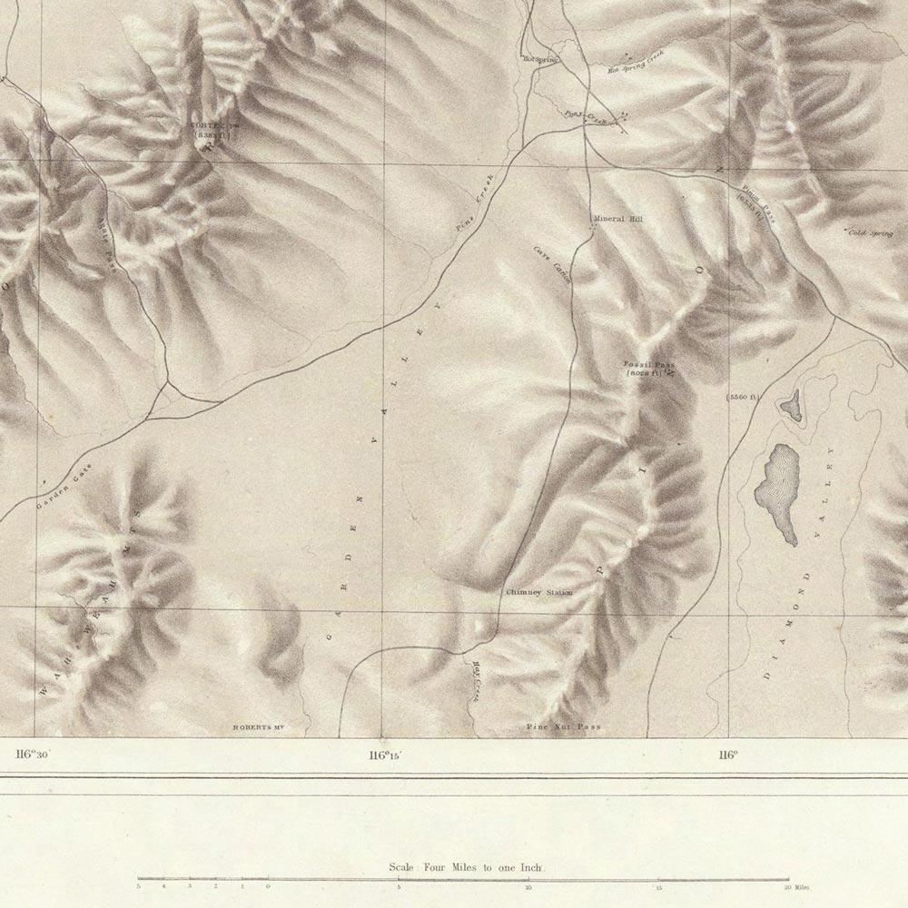 Nevada Plateau 1876 Topographic Map - Muir Way - Vintage Map