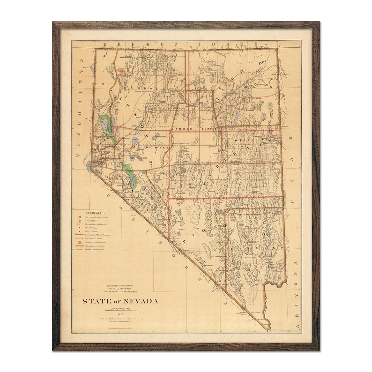 Nevada State 1876 Map - Muir Way - Vintage Map