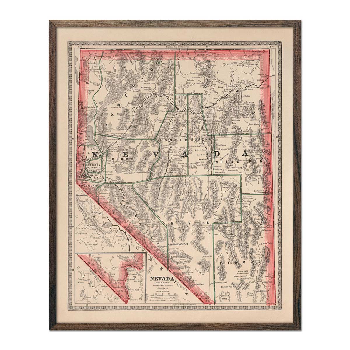 Nevada 1883 Map - Muir Way - Vintage Map