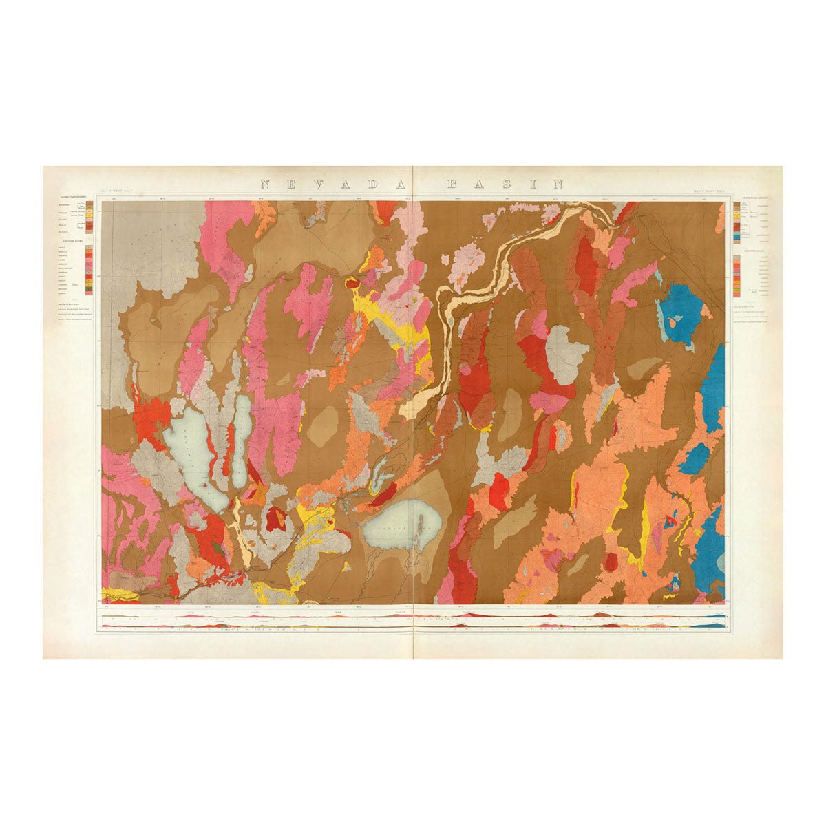 Nevada Basin 1876 Geological Map - Muir Way - Vintage Map