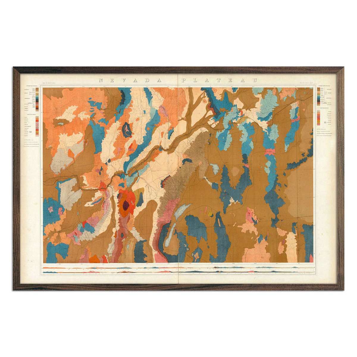 Nevada Plateau 1876 Geological Map - Muir Way - Vintage Map