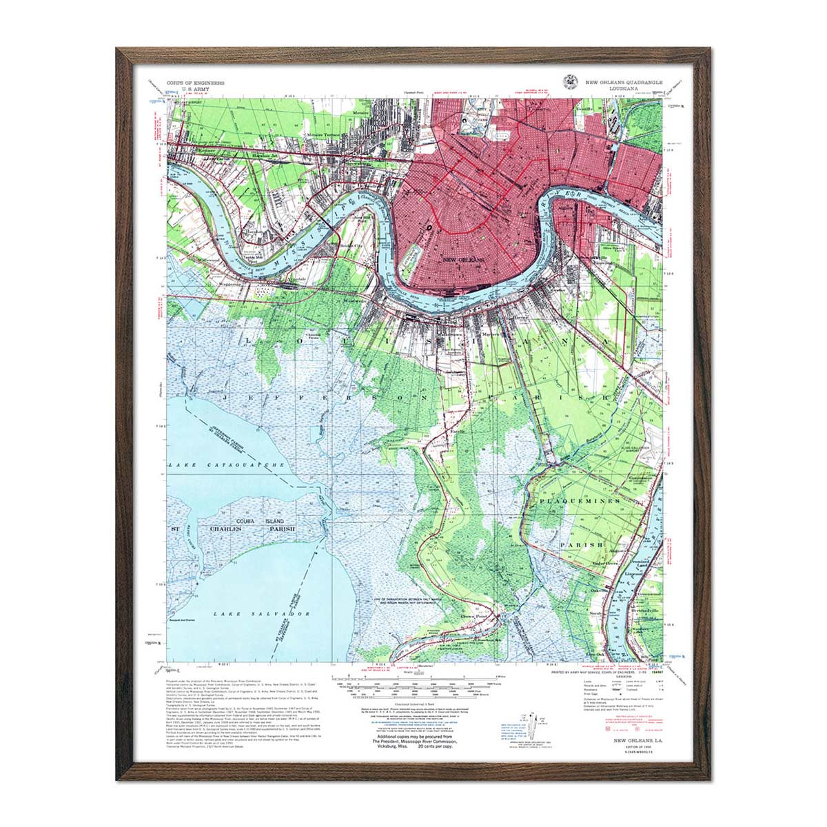 New Orleans, LA 1954 USGS Map - Muir Way - Vintage Map