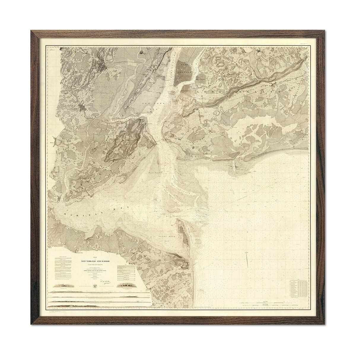 New York Bay and Harbor 1844 Map - Muir Way - Vintage Map