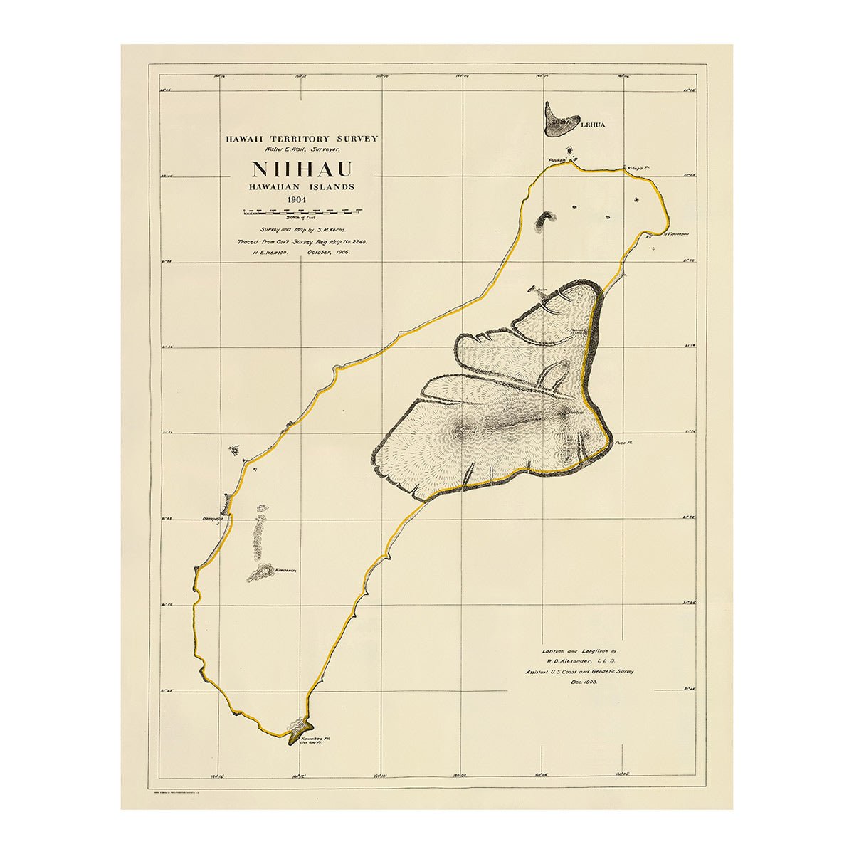 Niihau Island 1904 Map - Muir Way - Vintage Map