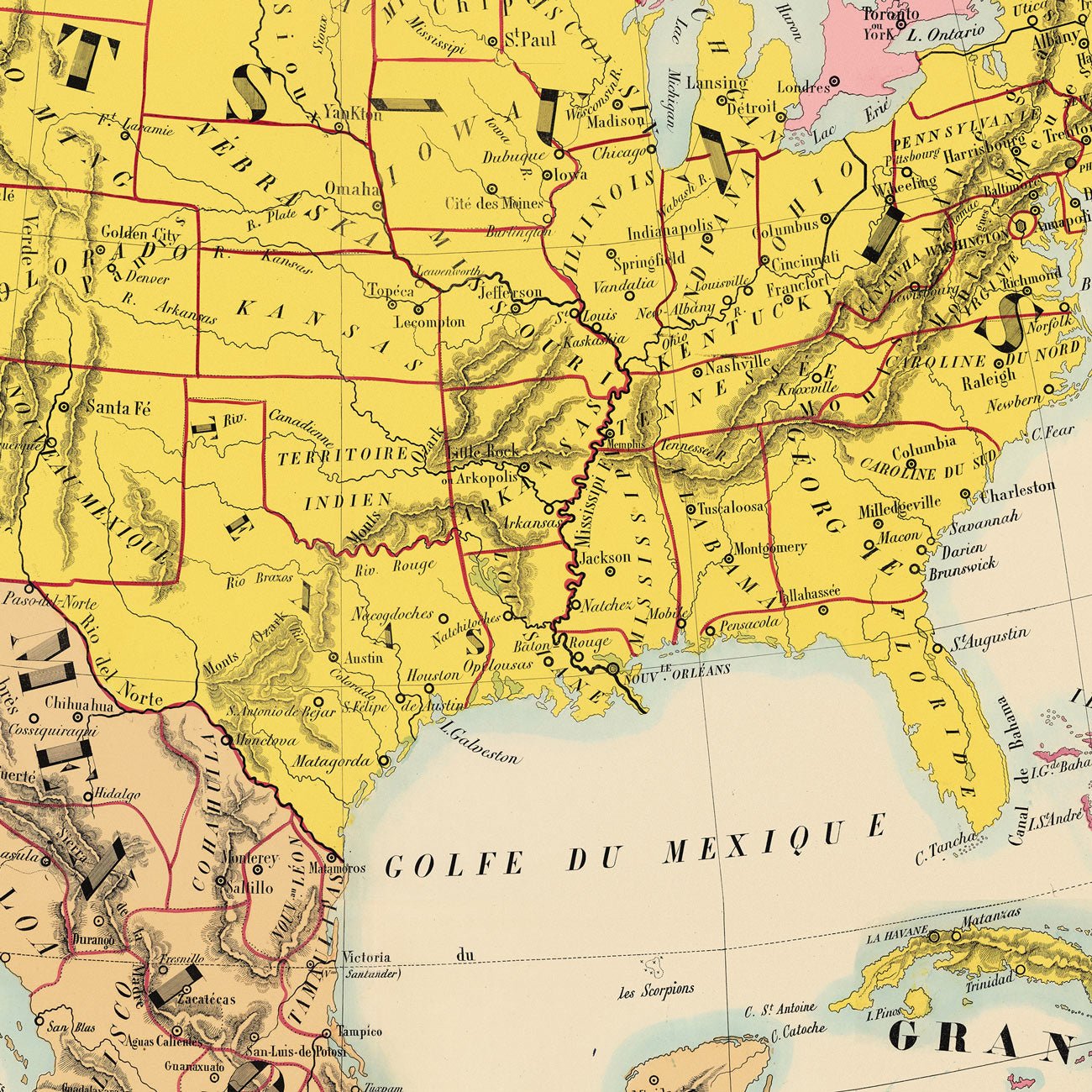 Amerique Septentrionale Composite 1844 Map - Muir Way - Vintage Map