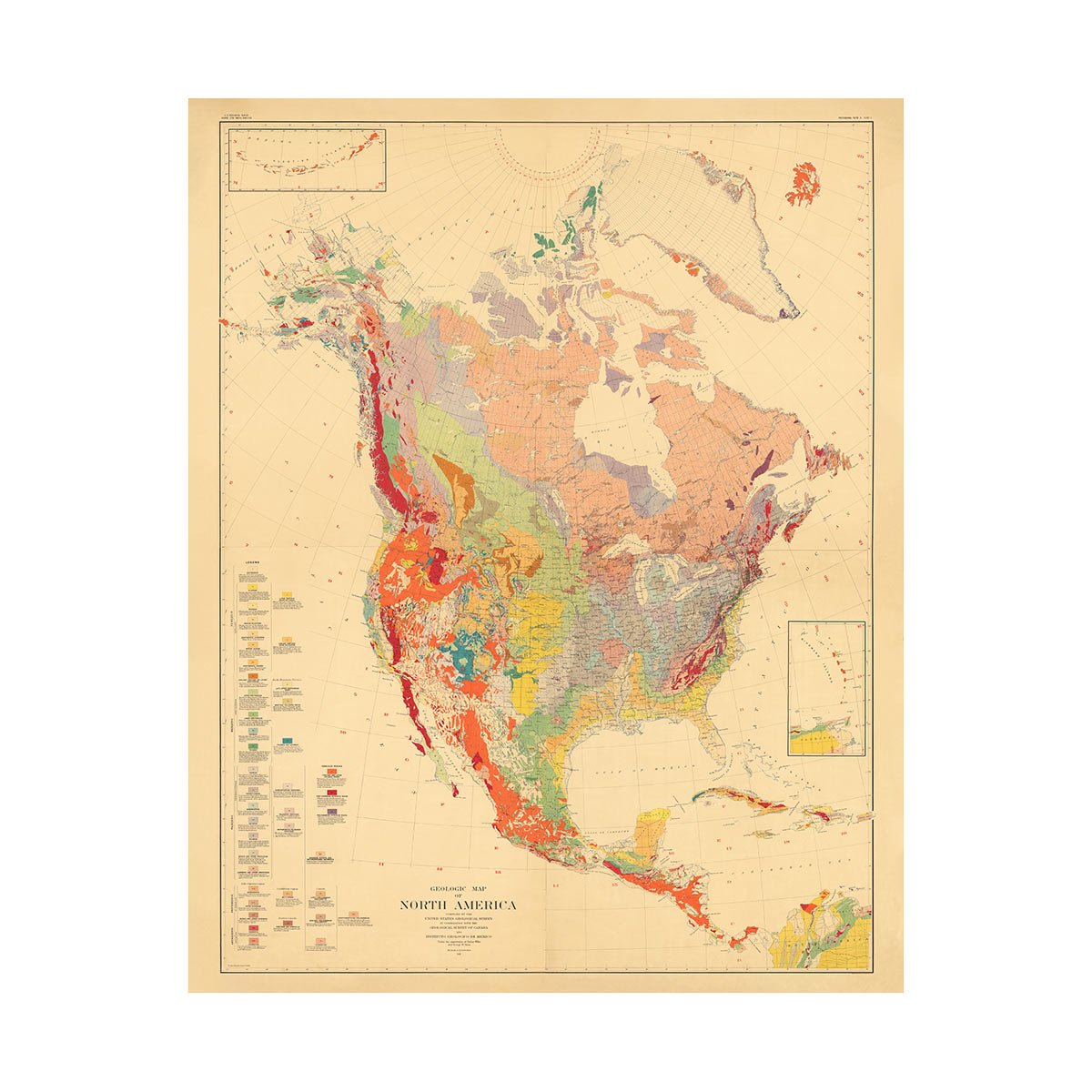 North America Geologic Map 1911 - Muir Way - Vintage Map