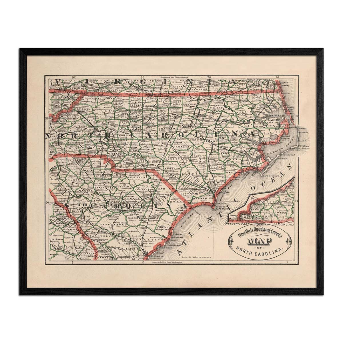 North Carolina 1883 Map - Muir Way - Vintage Map