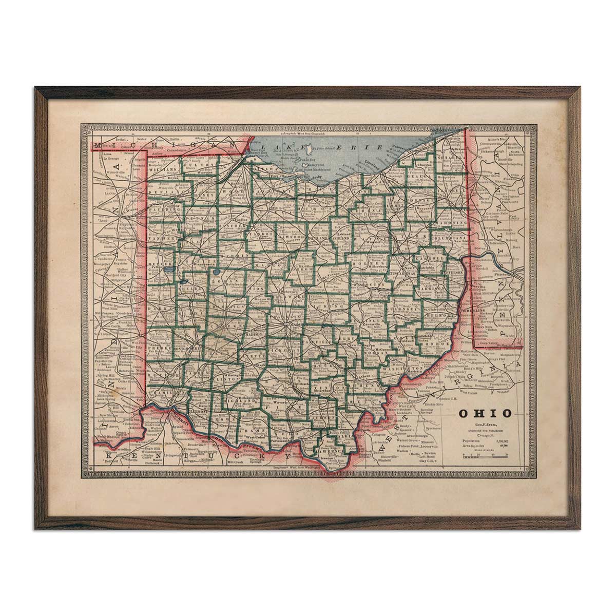 Ohio 1883 Map - Muir Way - Vintage Map