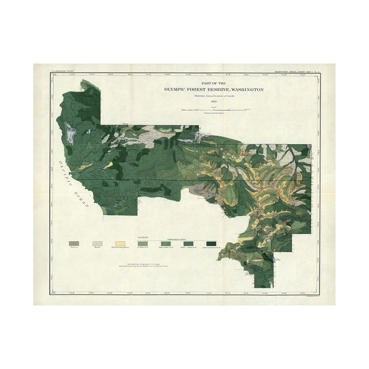 Olympic Forest Reserve Map 1899 - Muir Way - Vintage Map