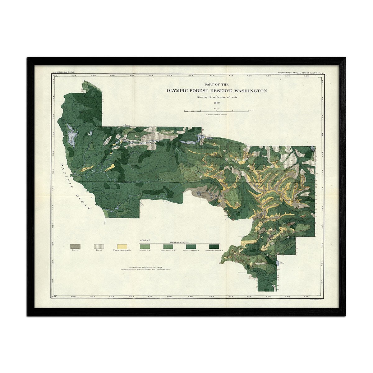 Olympic Forest Reserve Map 1899 - Muir Way - Vintage Map