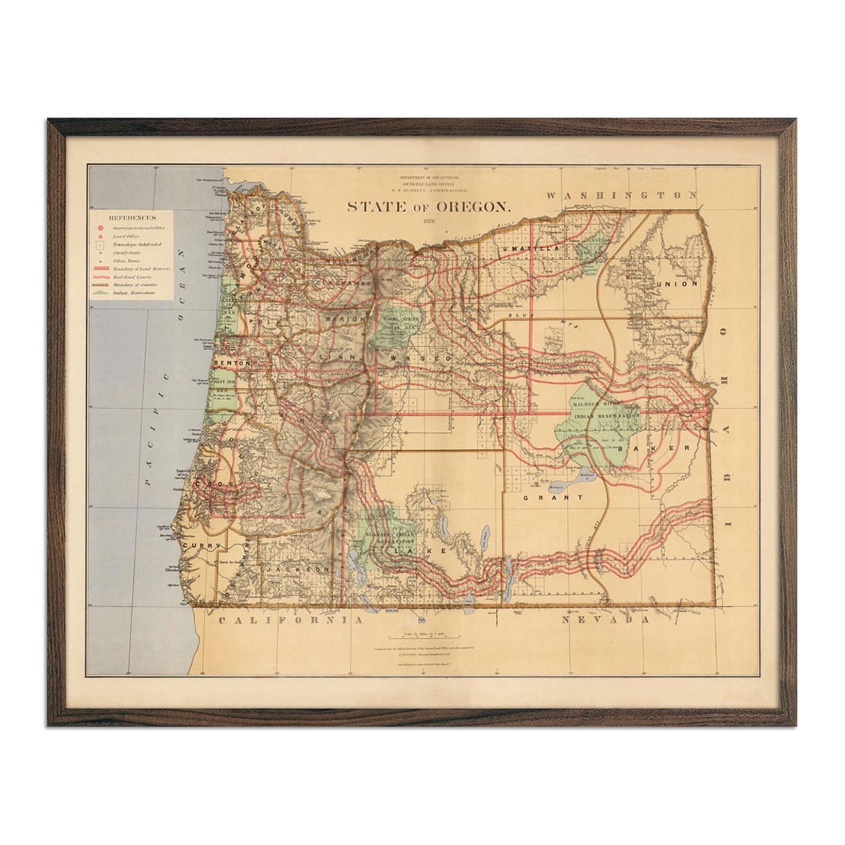 Oregon State 1876 Map - Muir Way - Vintage Map