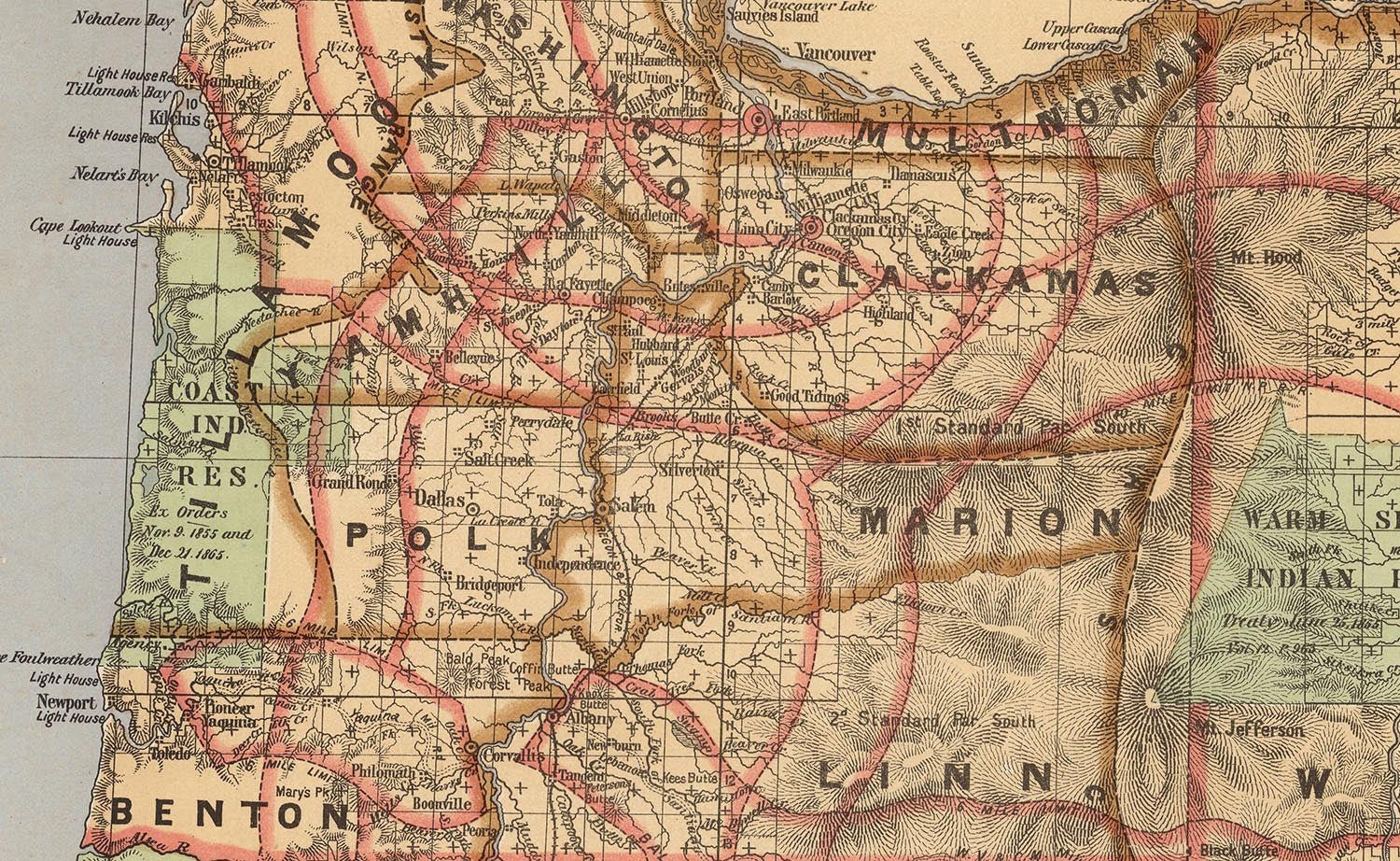 Oregon State 1876 Map - Muir Way - Vintage Map