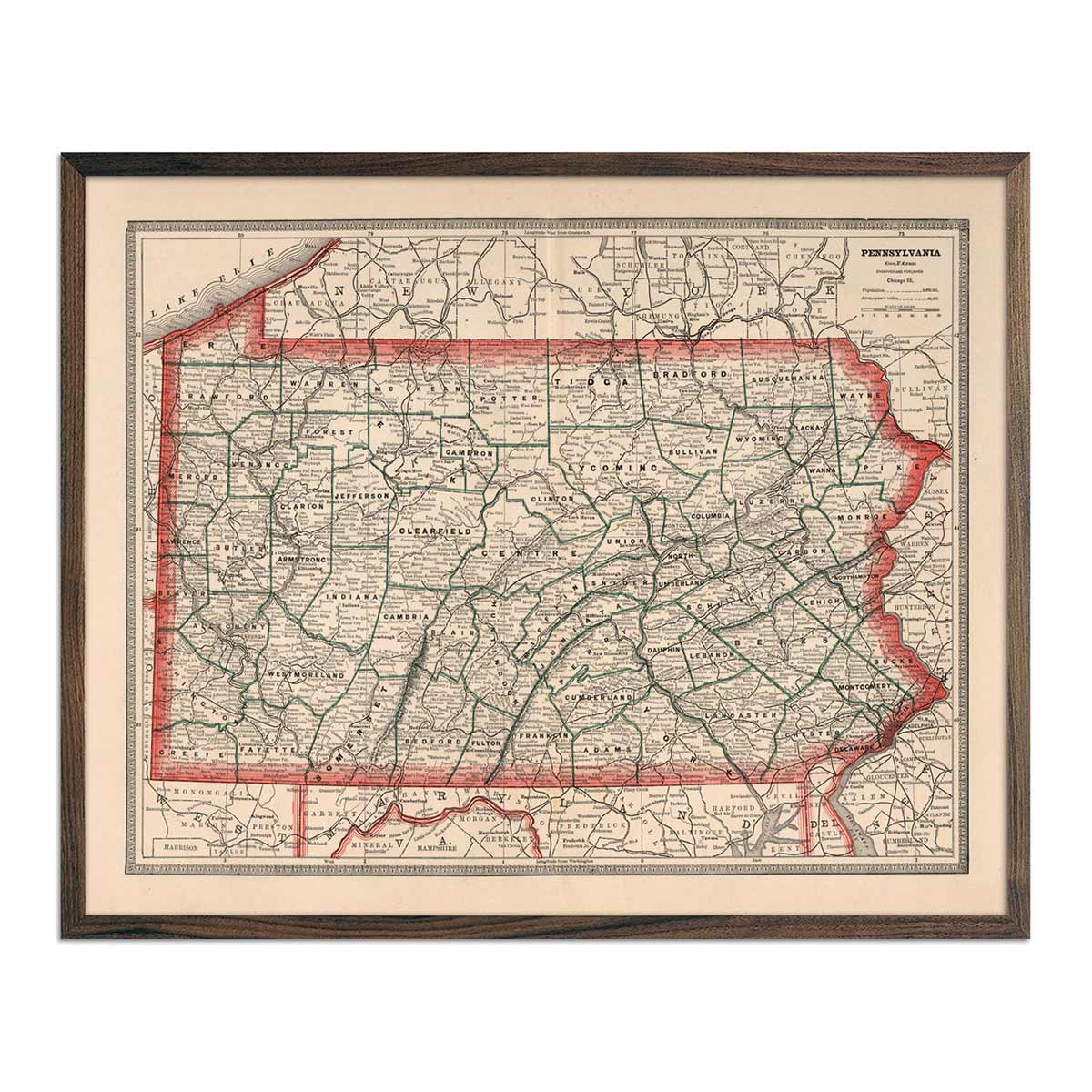 Pennsylvania 1883 Map - Muir Way - Vintage Map