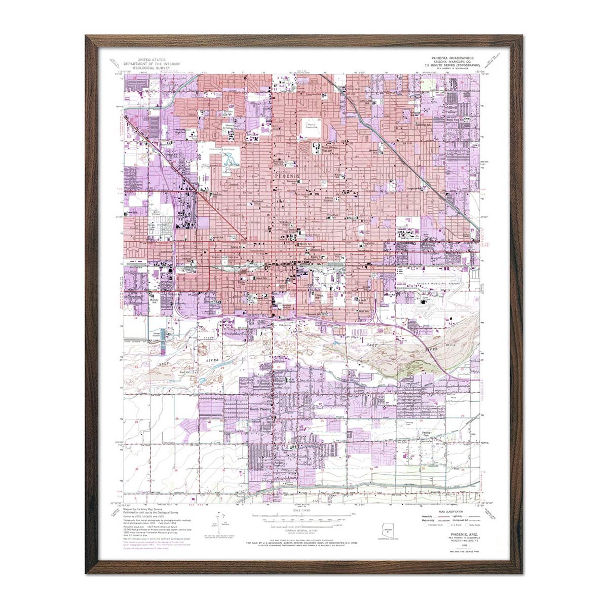 Phoenix, AZ 1952 USGS Map - Muir Way - Frame