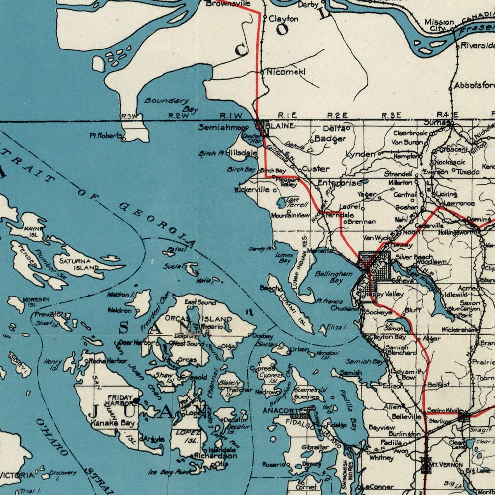 Puget Sound Map - Country Map 1919 - Muir Way - Vintage Map
