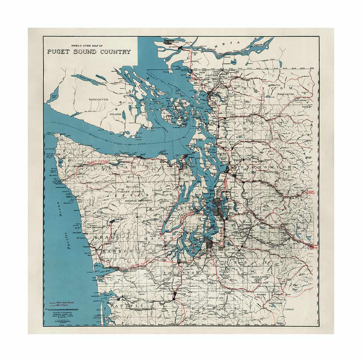 Puget Sound Map - Country Map 1919 - Muir Way - Vintage Map