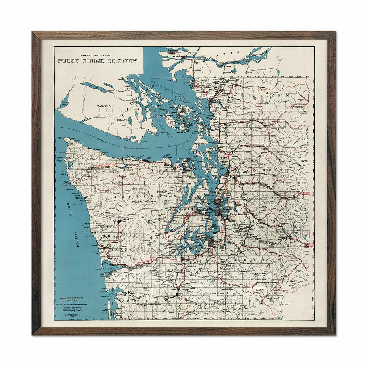 Puget Sound Map - Country Map 1919 - Muir Way - Vintage Map