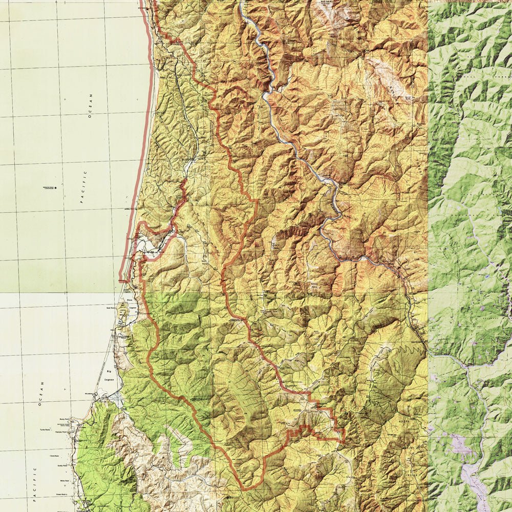 Redwood National Park Shaded Relief Map - Muir Way - Relief Series