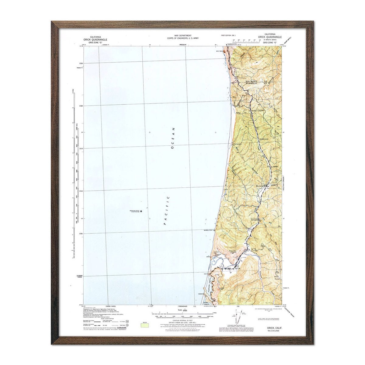 Redwood National Park 1945 USGS Map - Muir Way - Vintage Map