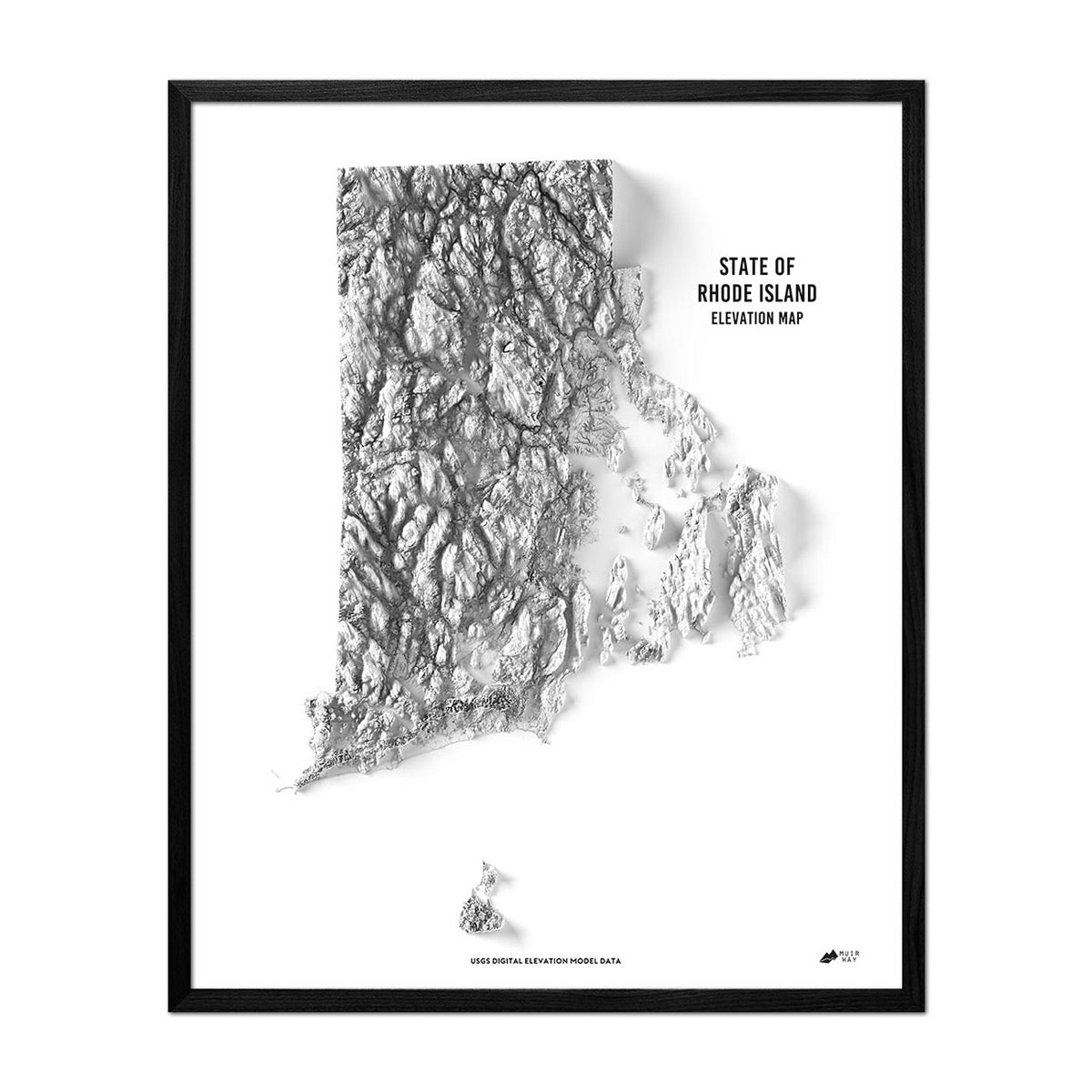 Rhode Island Elevation Map - Muir Way - Elevation