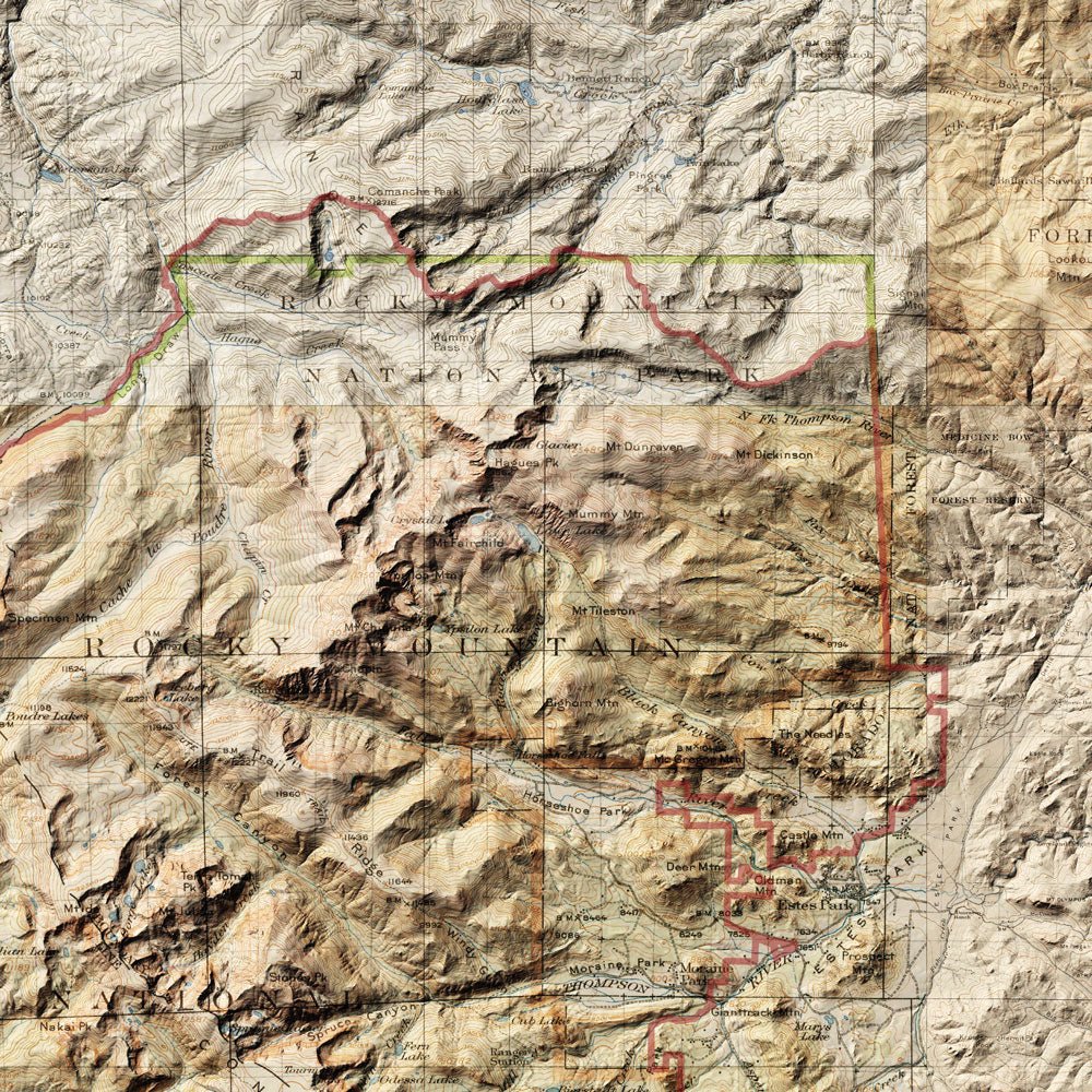 Rocky Mountain Shaded Relief Map - Muir Way - Relief Series