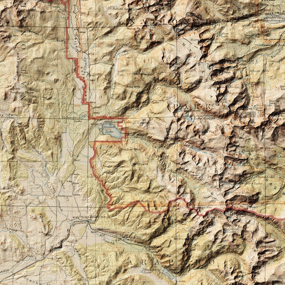 Rocky Mountain Shaded Relief Map - Muir Way - Relief Series
