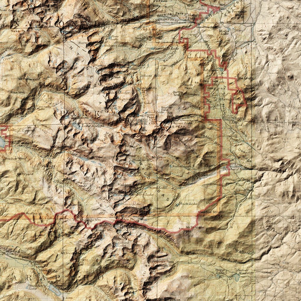 Rocky Mountain Shaded Relief Map - Muir Way - Relief Series