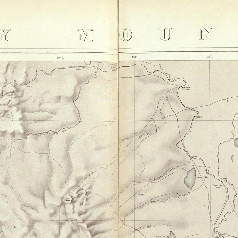 Rocky Mountains 1876 Topographic Map - Muir Way - Vintage Map