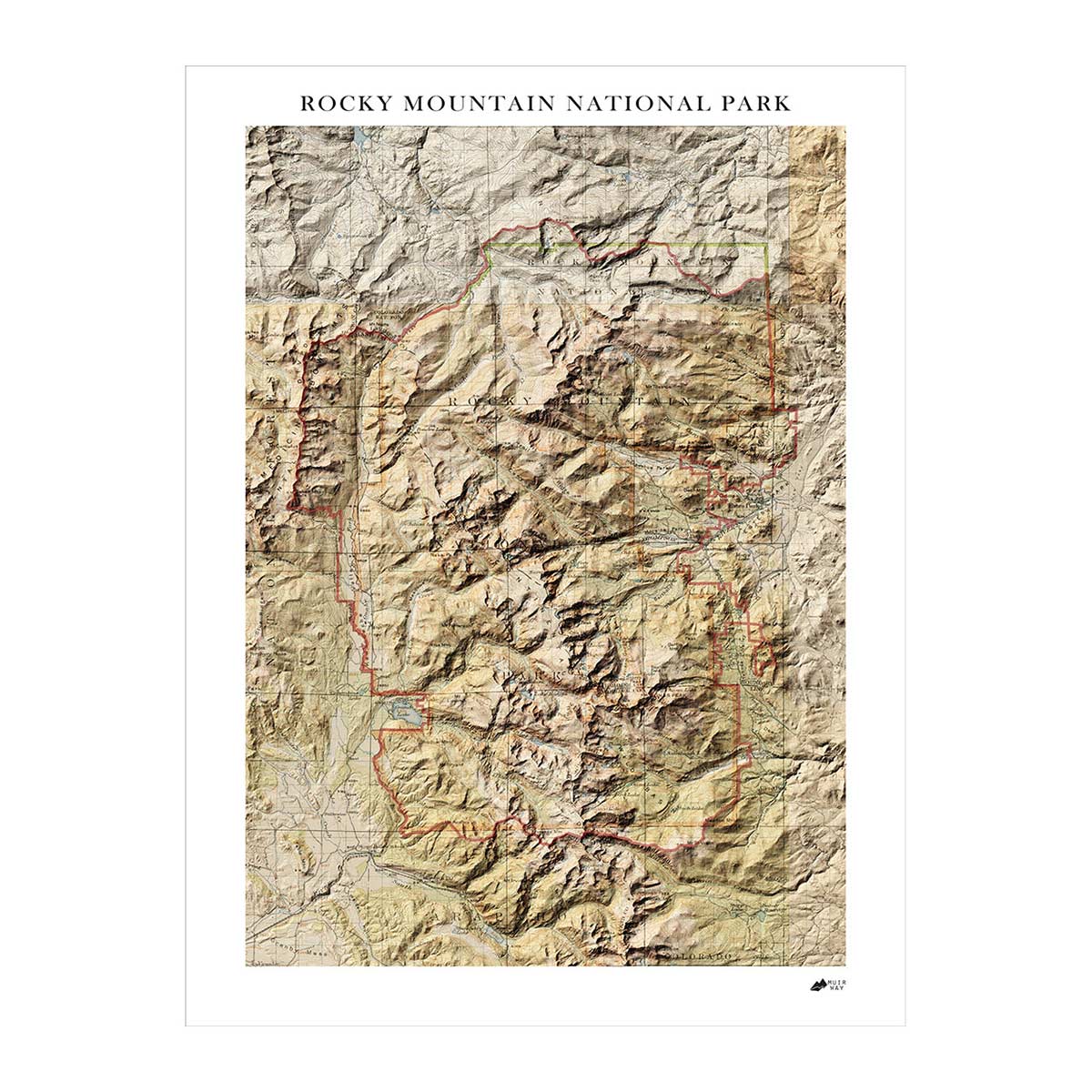 Rocky Mountain Shaded Relief Map - Muir Way - Relief Series