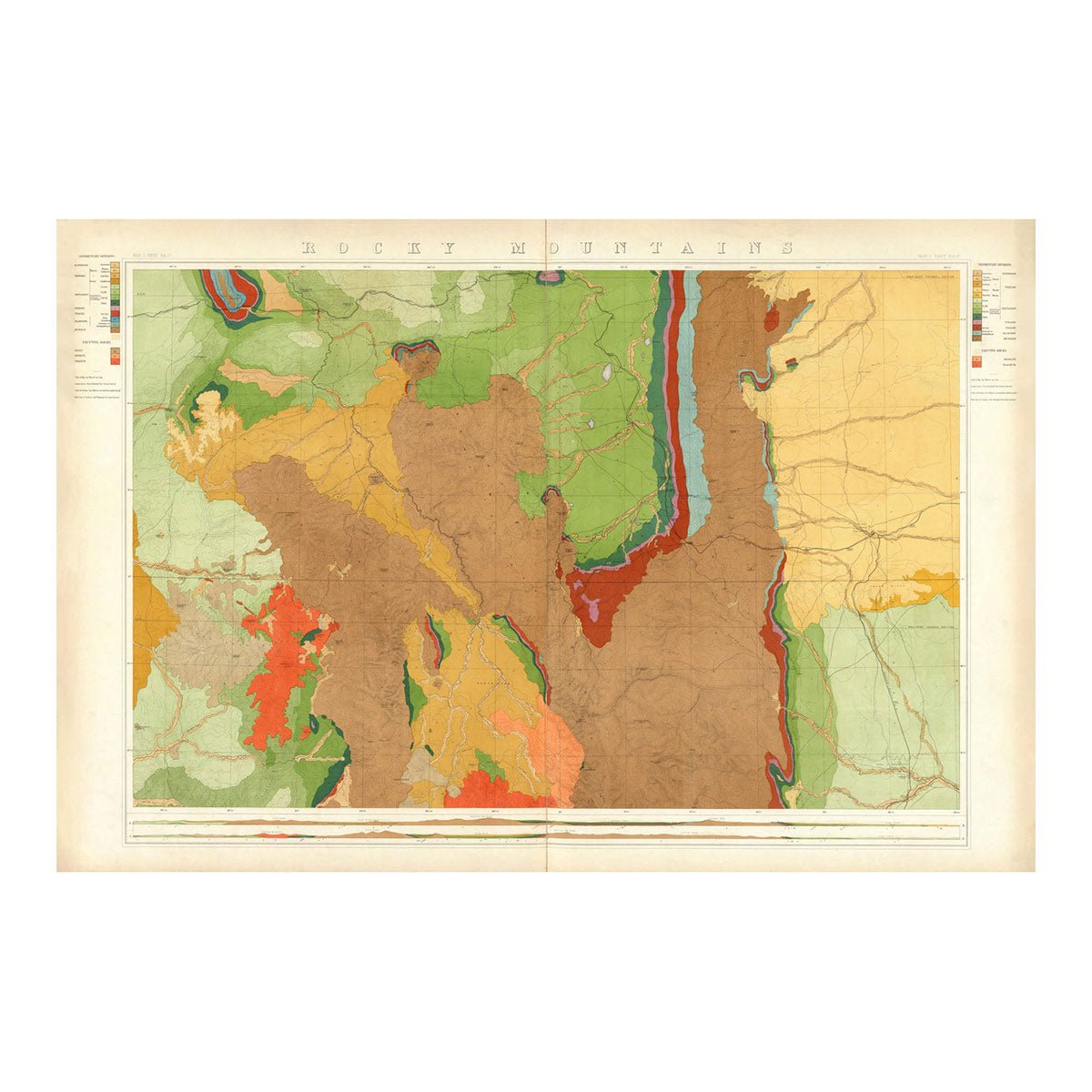 Rocky Mountains 1876 Geological Map - Muir Way - Vintage Map