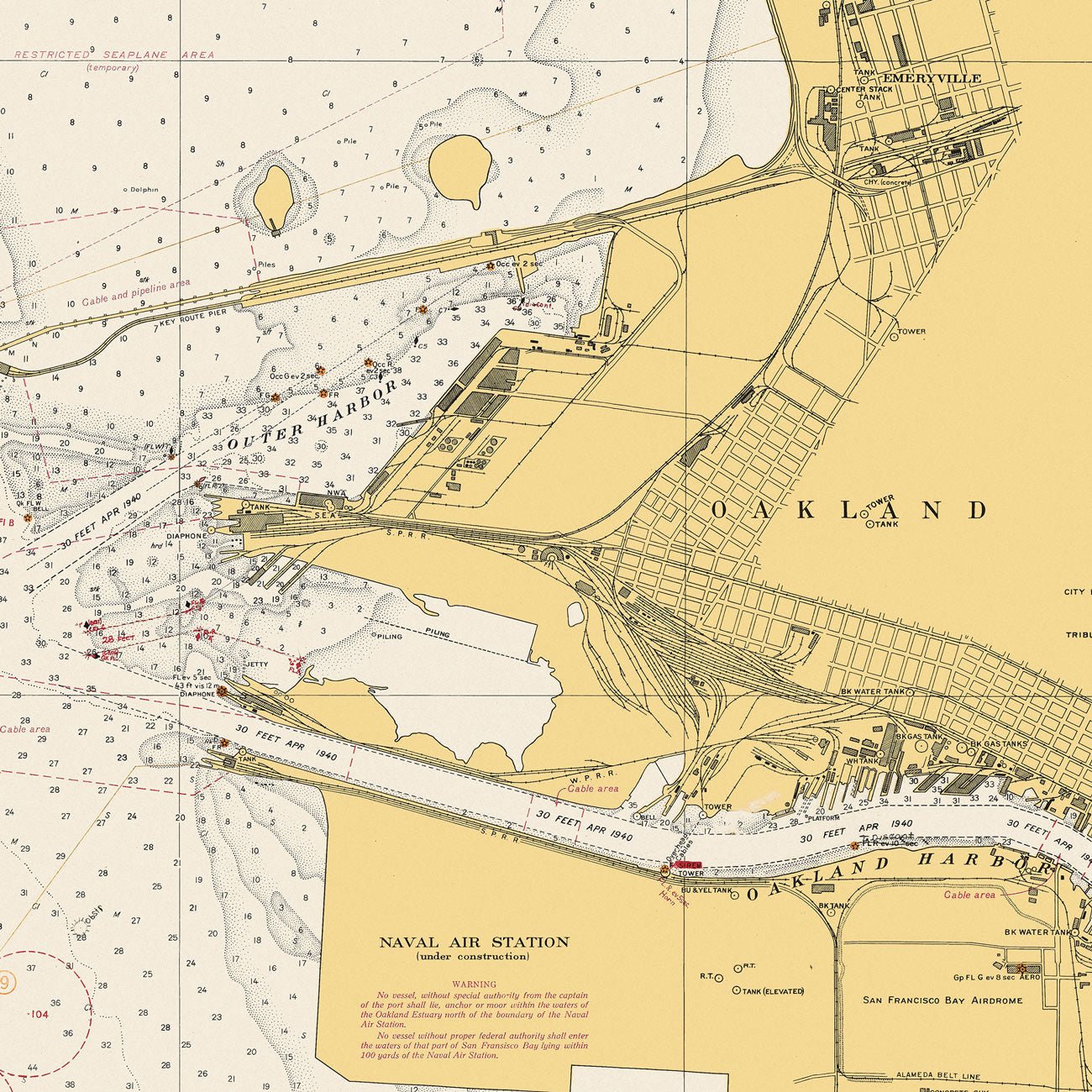 San Francisco Bay Navigational Chart 1941 - Muir Way - Vintage Map